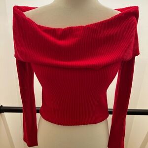 Silence + Noise Vibrant Red Off-Shoulder Sweater